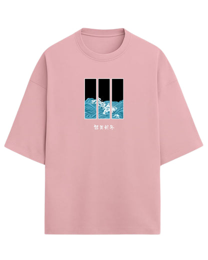 Ocean Waves Triptych Oversized T-Shirt | Japanese Art Wave Graphic | Premium 260 GSM Cotton