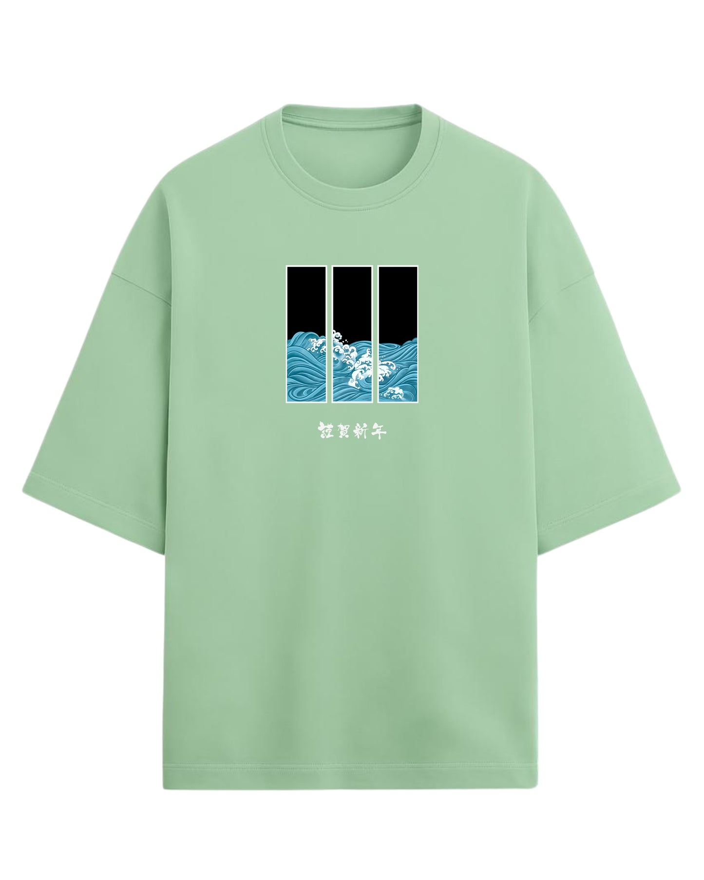 Ocean Waves Triptych Oversized T-Shirt | Japanese Art Wave Graphic | Premium 260 GSM Cotton