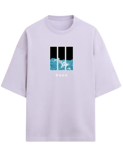 Ocean Waves Triptych Oversized T-Shirt | Japanese Art Wave Graphic | Premium 260 GSM Cotton