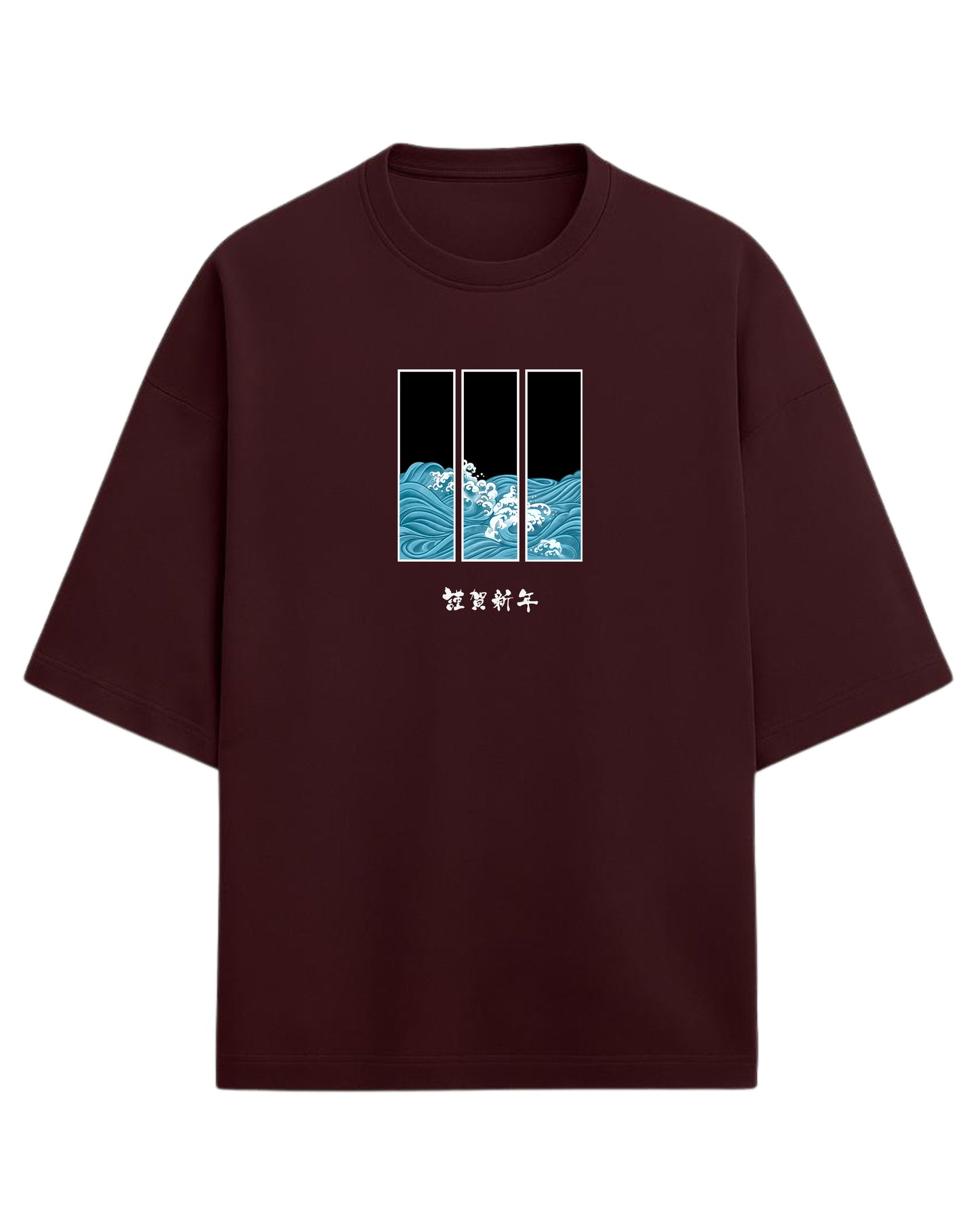 Ocean Waves Triptych Oversized T-Shirt | Japanese Art Wave Graphic | Premium 260 GSM Cotton