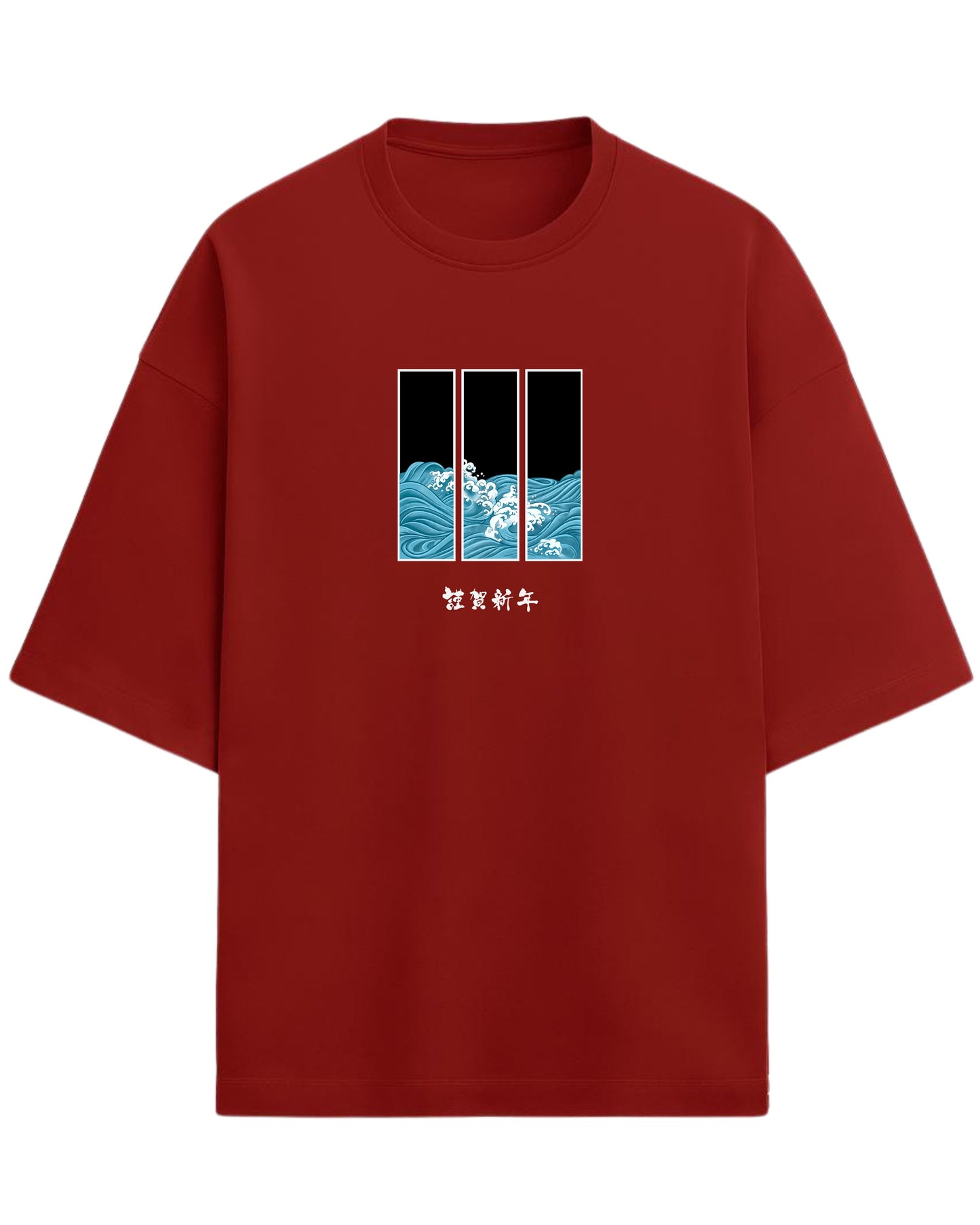 Ocean Waves Triptych Oversized T-Shirt | Japanese Art Wave Graphic | Premium 260 GSM Cotton