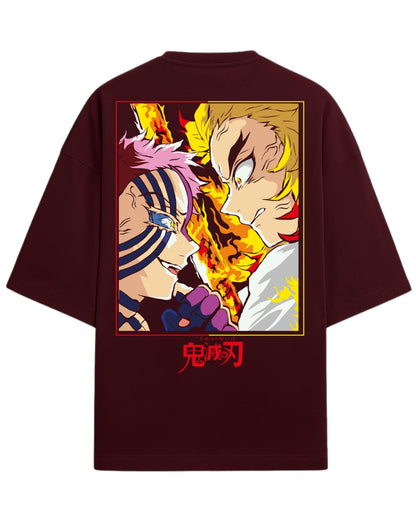 Akaza vs Rengoku Oversized T-Shirt | Demon Slayer Mugen Train Anime Tee | Premium 260 GSM Cotton
