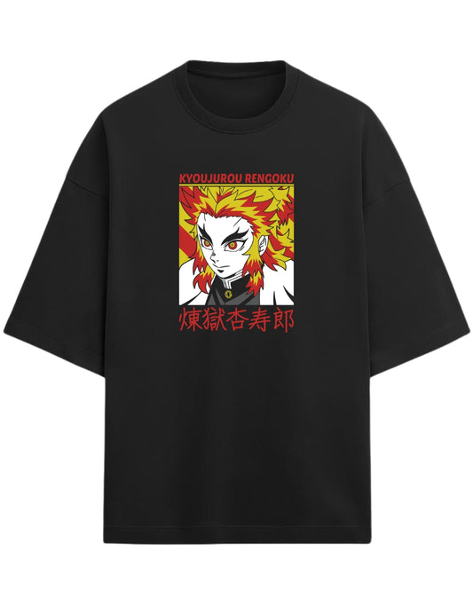 Rengoku Kyojuro Oversized T-Shirt | Demon Slayer Flame Hashira Anime Tee | Premium 260 GSM Cotton Blend