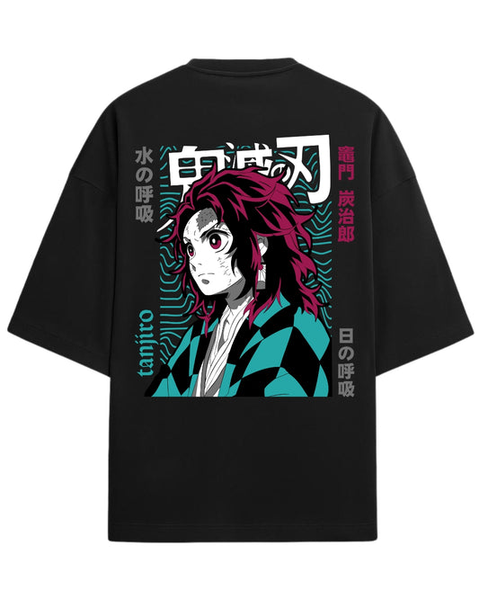 Tanjiro Kamado Water & Sun Breathing Oversized T-Shirt | Demon Slayer Graphic Tee | Premium 260 GSM Cotton