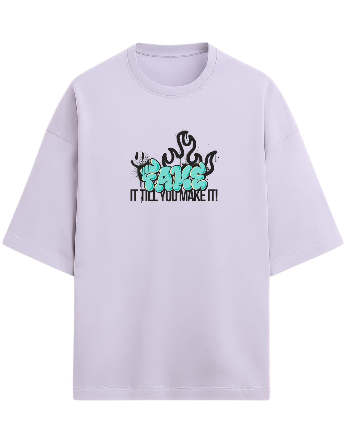 Fake It Till You Make It Oversized T-Shirt | Graffiti Typography Graphic Tee | Premium 260 GSM Cotton
