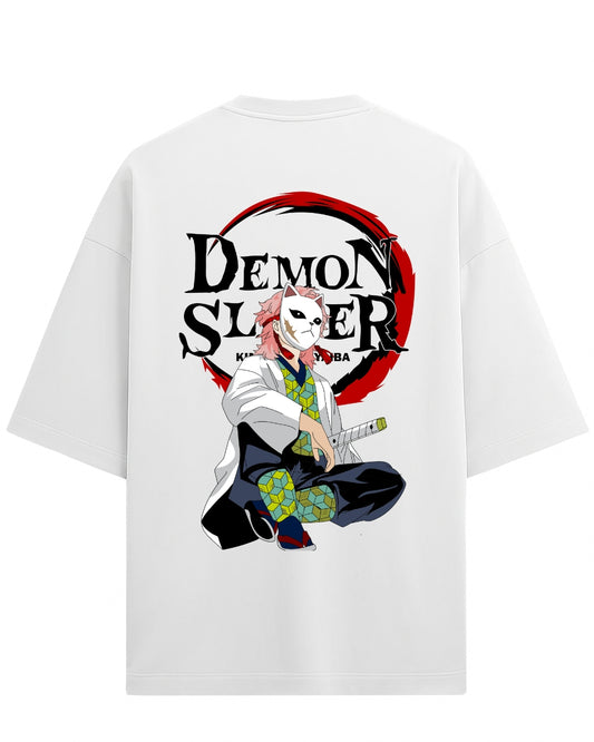 Sabito Fox Mask Oversized T-Shirt | Demon Slayer Anime Graphic Tee | Premium 260 GSM Cotton
