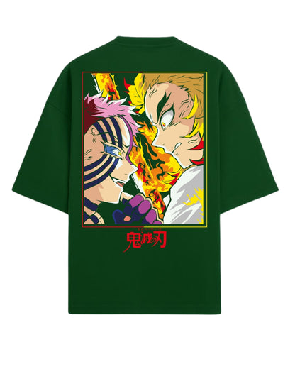 Akaza vs Rengoku Oversized T-Shirt | Demon Slayer Mugen Train Anime Tee | Premium 260 GSM Cotton
