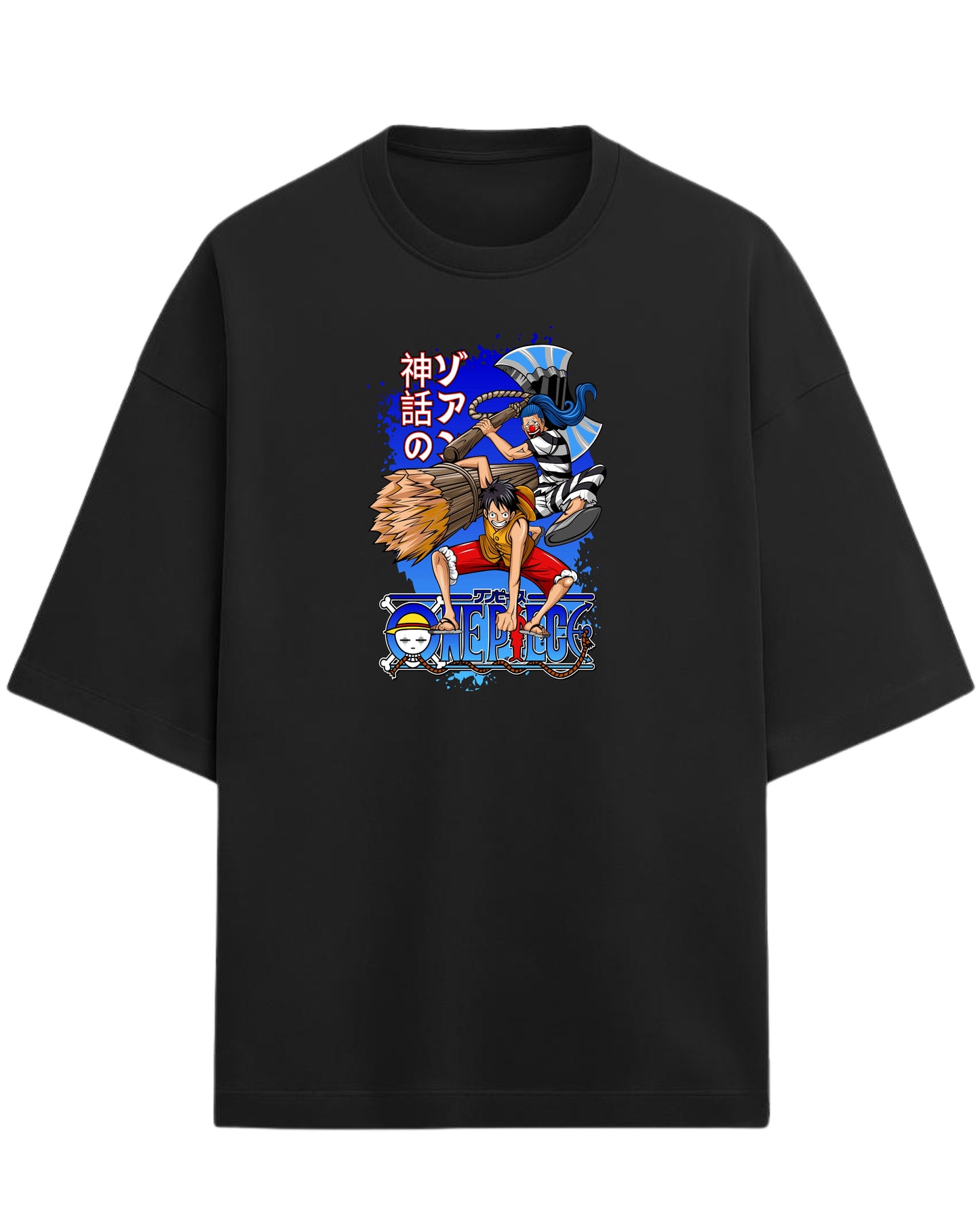 One Piece Luffy & Buggy Oversized Graphic Tees | One Piece Graphic Tees | Premium 260 GSM Cotton Blend