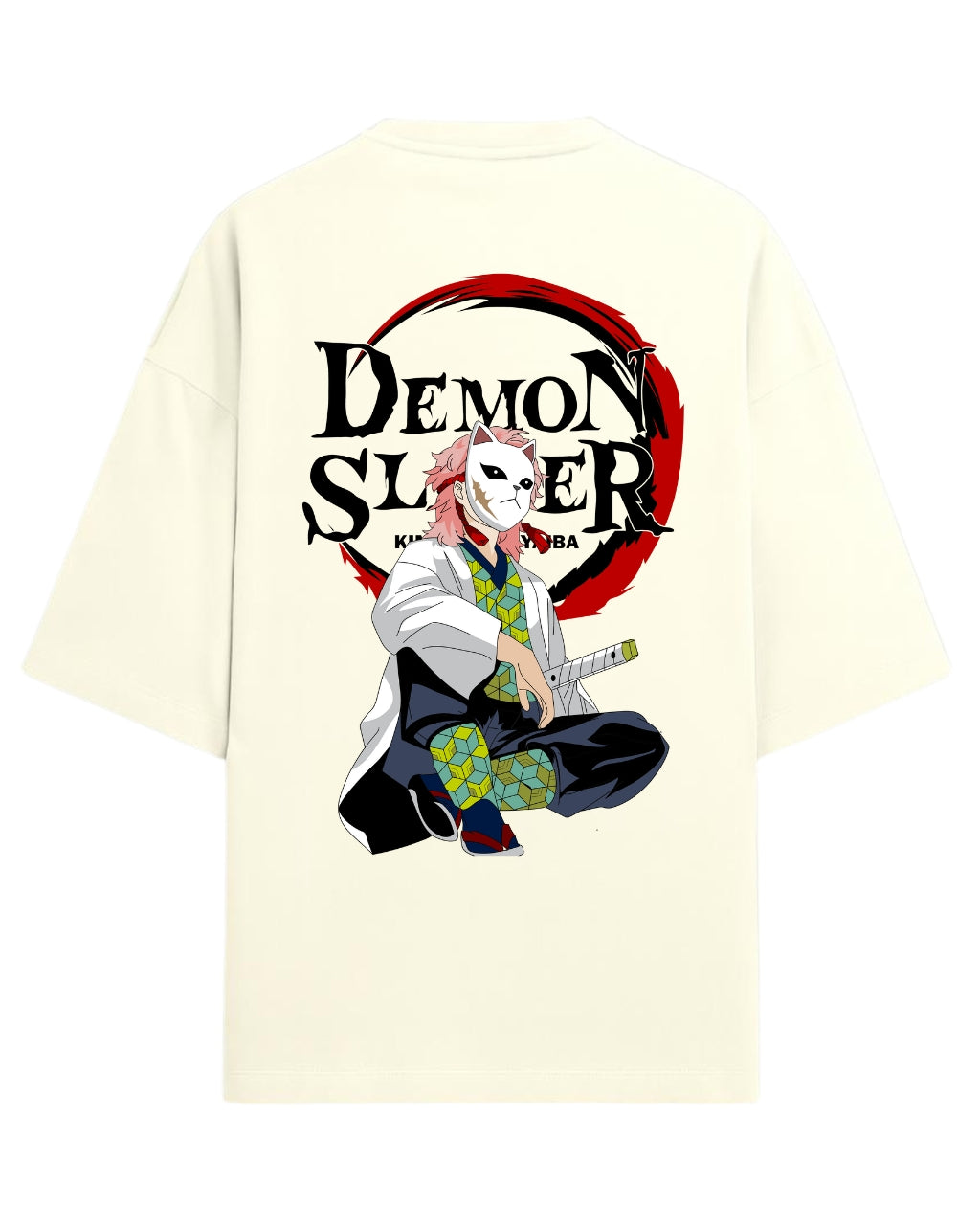 Sabito Fox Mask Oversized T-Shirt | Demon Slayer Anime Graphic Tee | Premium 260 GSM Cotton