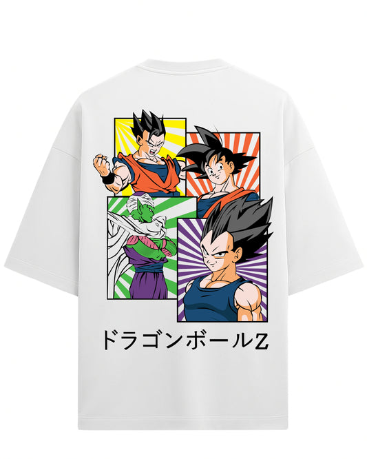Dragon Ball Z Heroes Oversized T-Shirt | Goku, Vegeta, Gohan & Piccolo Graphic Tee | Premium 260 GSM Cotton Blend