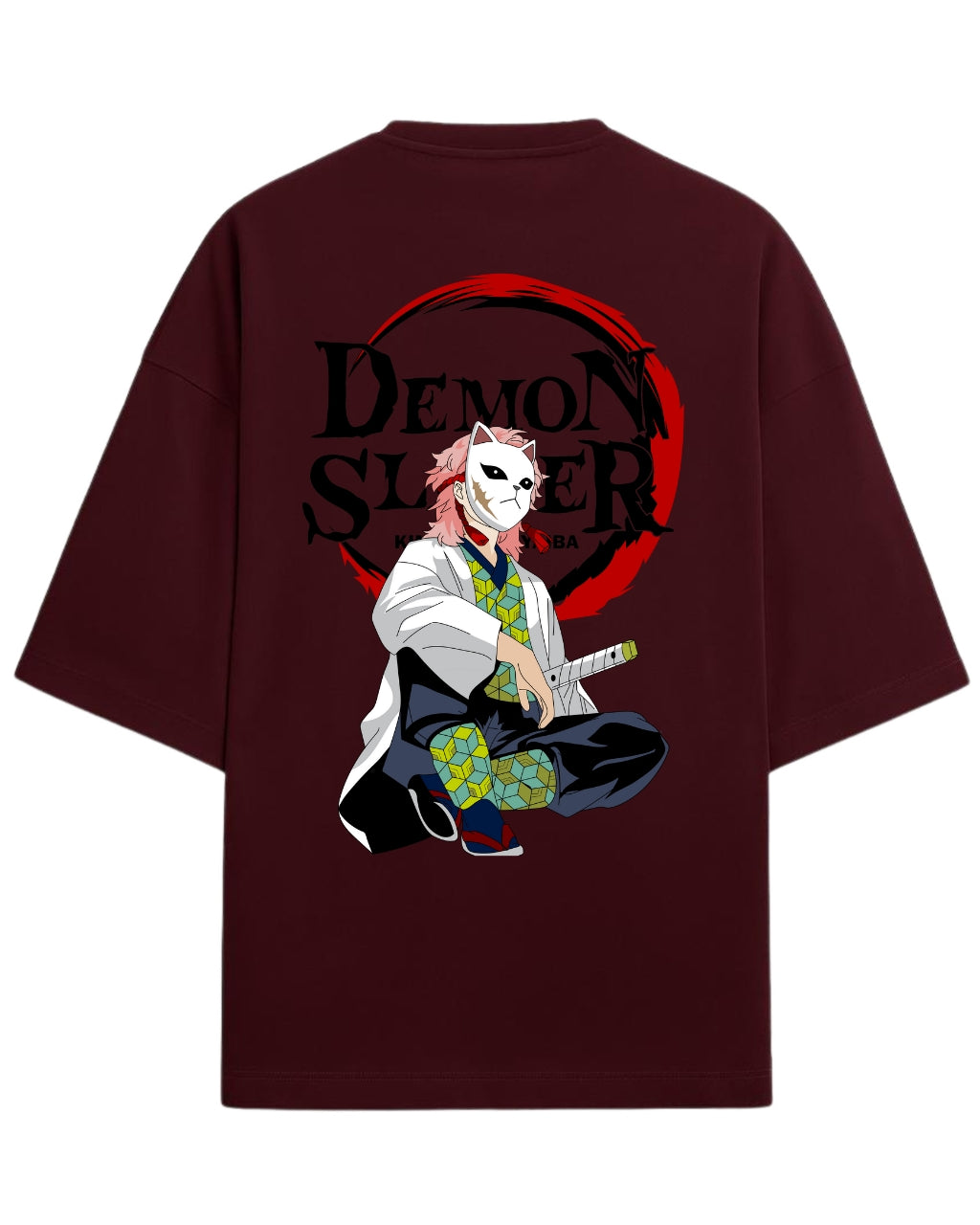 Sabito Fox Mask Oversized T-Shirt | Demon Slayer Anime Graphic Tee | Premium 260 GSM Cotton