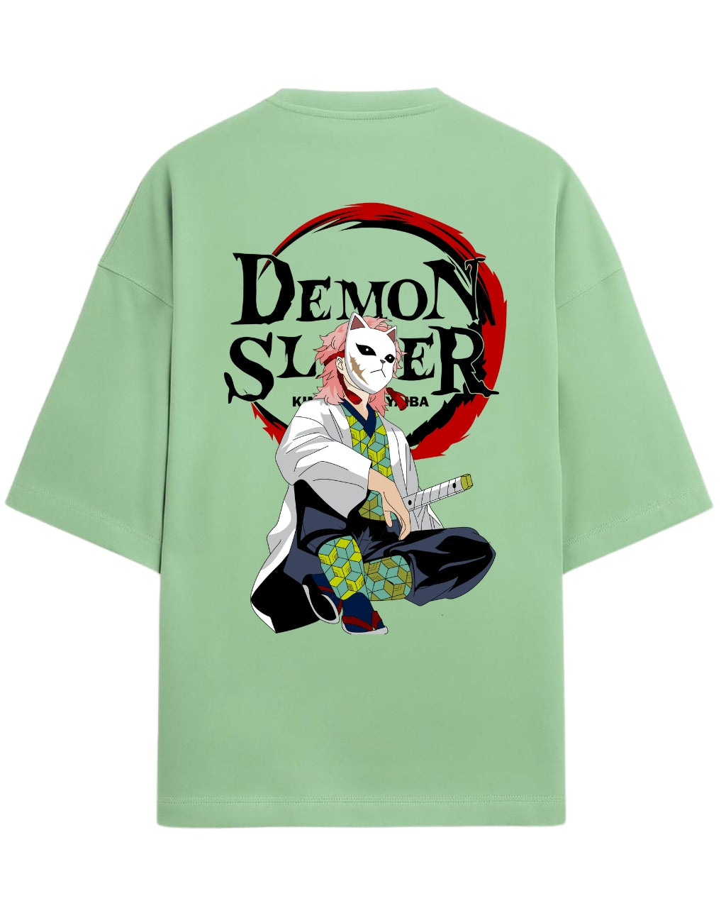 Sabito Fox Mask Oversized T-Shirt | Demon Slayer Anime Graphic Tee | Premium 260 GSM Cotton