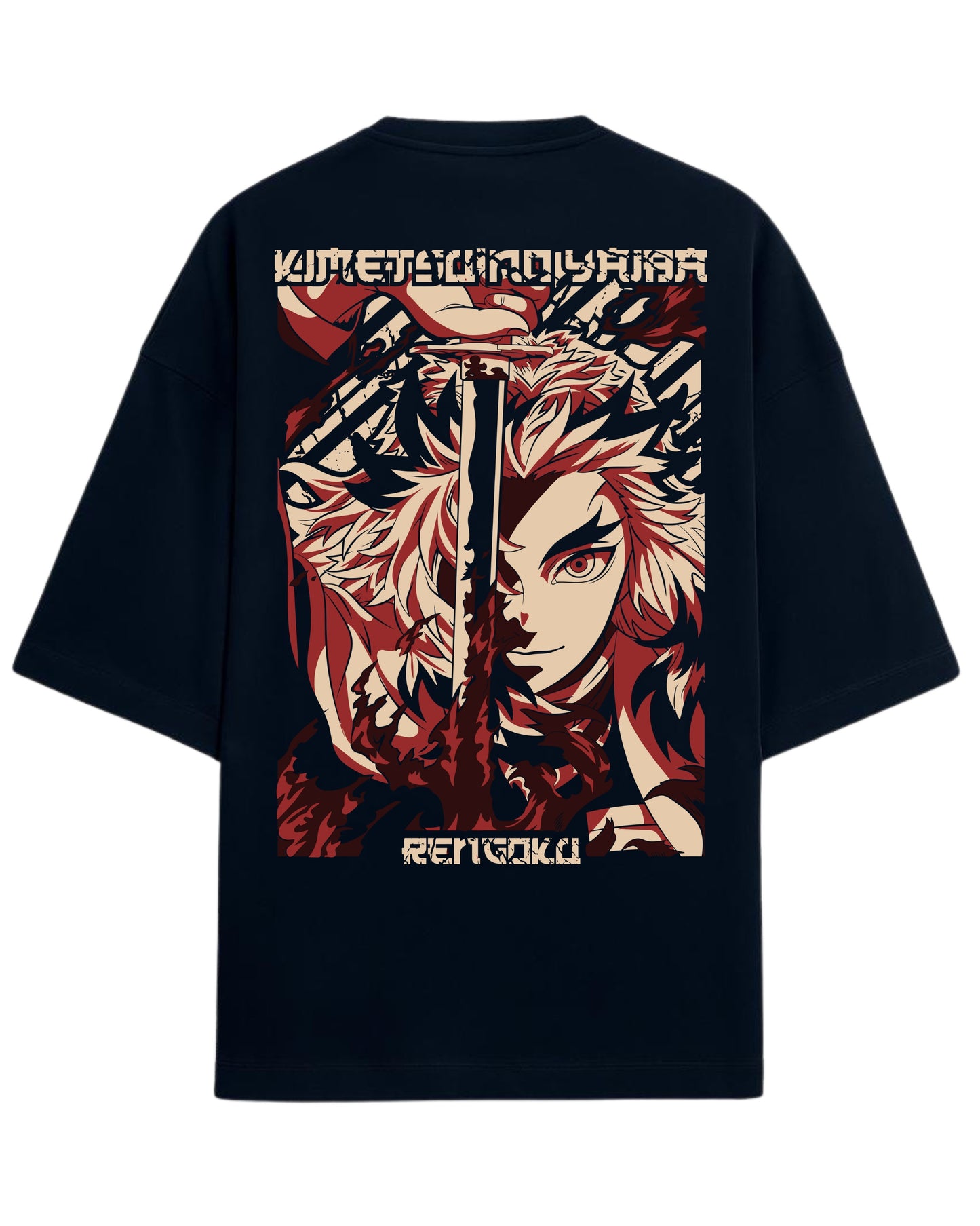 Rengoku Oversized T-Shirt | Demon Slayer Flame Hashira Anime Graphic Tee | Premium 260 GSM Cotton Blend