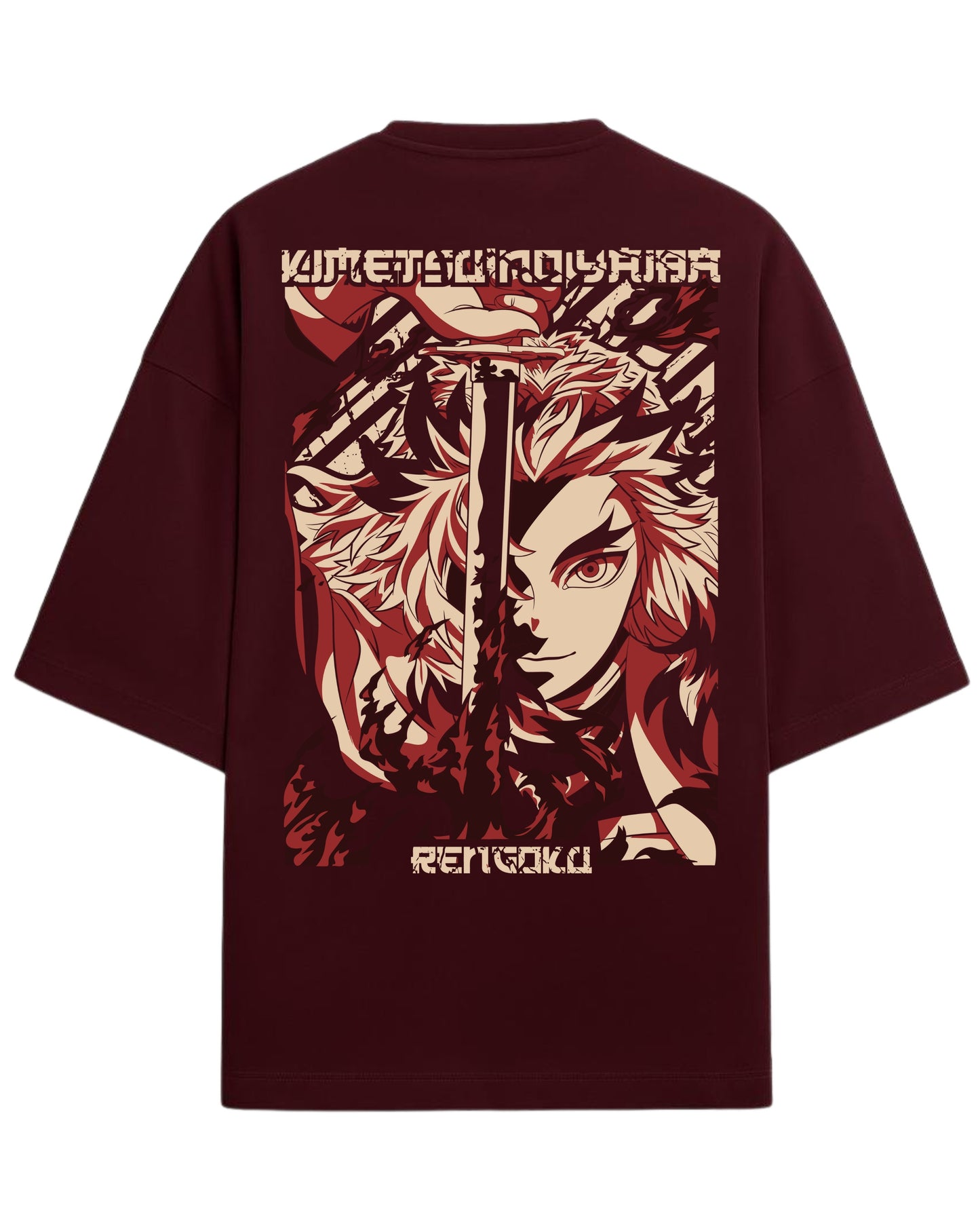 Rengoku Oversized T-Shirt | Demon Slayer Flame Hashira Anime Graphic Tee | Premium 260 GSM Cotton Blend