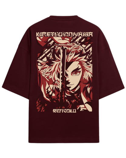 Rengoku Oversized T-Shirt | Demon Slayer Flame Hashira Anime Graphic Tee | Premium 260 GSM Cotton Blend