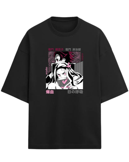 Tanjiro & Nezuko Sibling Duo Oversized T-Shirt | Demon Slayer Anime Graphic Tee | Premium 260 GSM Cotton