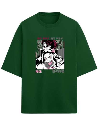 Tanjiro & Nezuko Sibling Duo Oversized T-Shirt | Demon Slayer Anime Graphic Tee | Premium 260 GSM Cotton