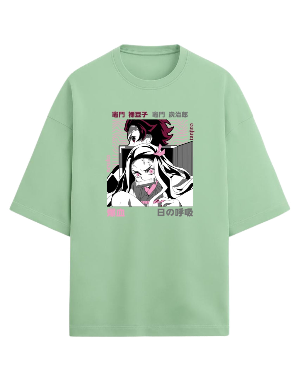 Tanjiro & Nezuko Sibling Duo Oversized T-Shirt | Demon Slayer Anime Graphic Tee | Premium 260 GSM Cotton
