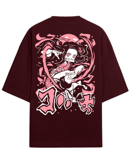 Nezuko Kamado Oversized T-Shirt | Demon Slayer Anime Graphic Tee | Premium 260 GSM Cotton Blend