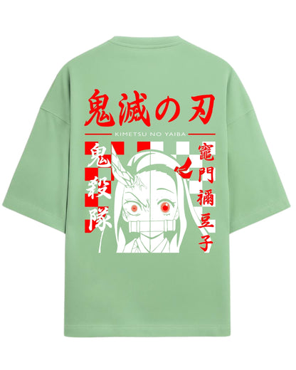 Nezuko Kamado Demon Form Oversized T-Shirt | Kimetsu no Yaiba Graphic Tee | Premium 260 GSM Cotton