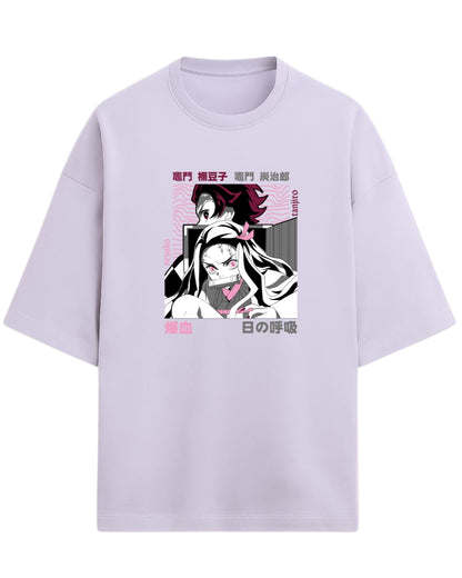 Tanjiro & Nezuko Sibling Duo Oversized T-Shirt | Demon Slayer Anime Graphic Tee | Premium 260 GSM Cotton