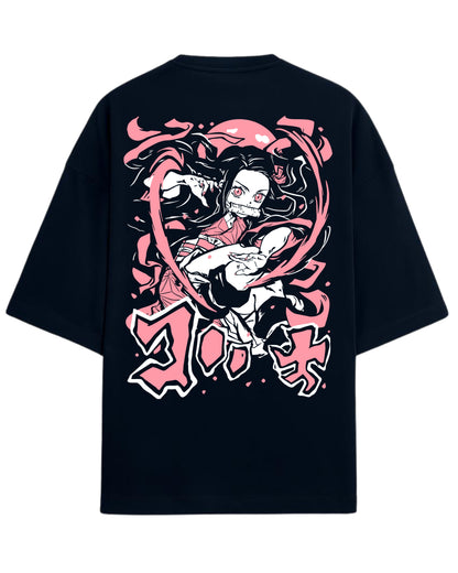 Nezuko Kamado Oversized T-Shirt | Demon Slayer Anime Graphic Tee | Premium 260 GSM Cotton Blend