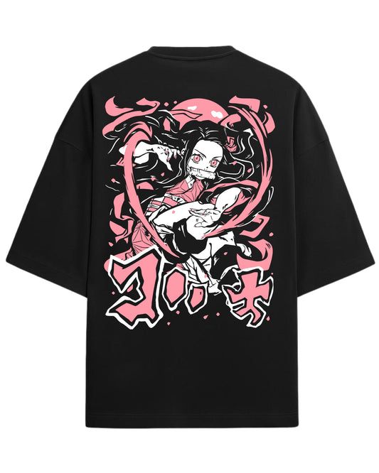 Nezuko Kamado Oversized T-Shirt | Demon Slayer Anime Graphic Tee | Premium 260 GSM Cotton Blend