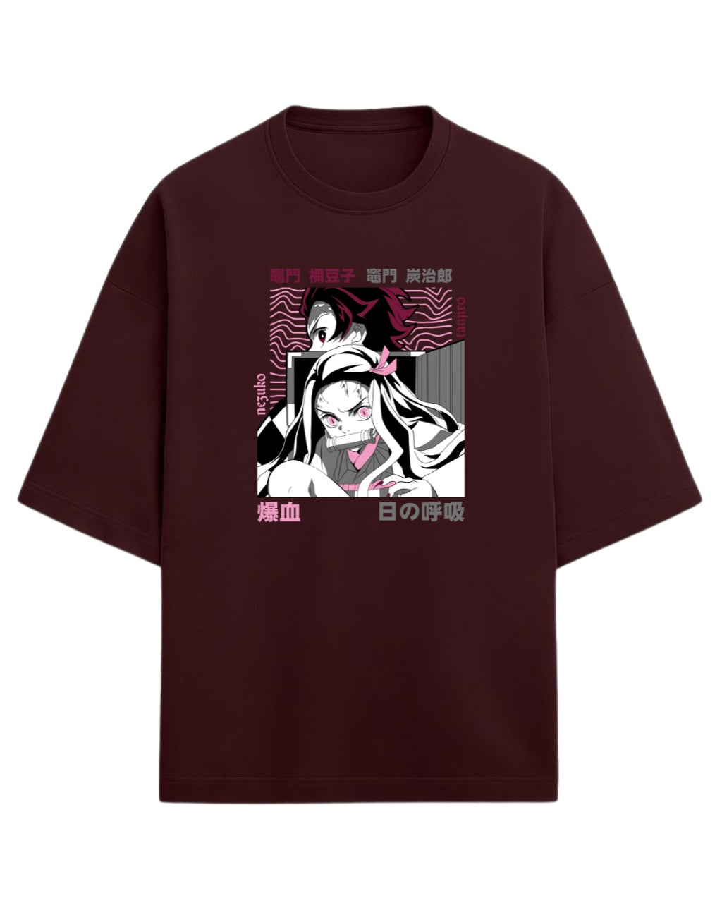 Tanjiro & Nezuko Sibling Duo Oversized T-Shirt | Demon Slayer Anime Graphic Tee | Premium 260 GSM Cotton