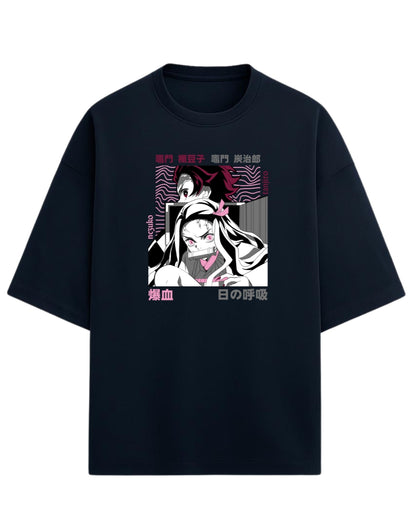 Tanjiro & Nezuko Sibling Duo Oversized T-Shirt | Demon Slayer Anime Graphic Tee | Premium 260 GSM Cotton