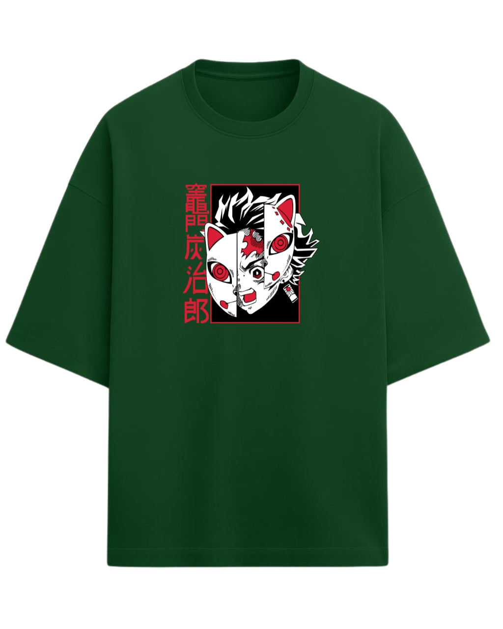 Tanjiro Split Mask Oversized T-Shirt | Demon Slayer Anime Graphic Tee | Premium 260 GSM Cotton