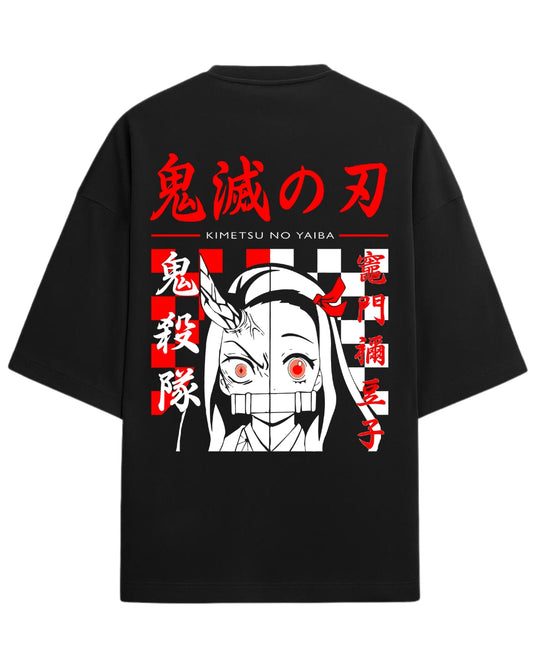Nezuko Kamado Demon Form Oversized T-Shirt | Kimetsu no Yaiba Graphic Tee | Premium 260 GSM Cotton