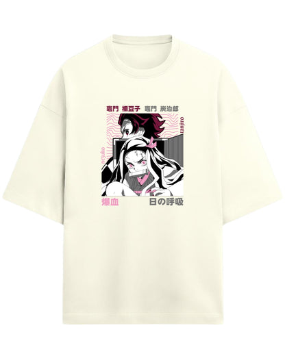 Tanjiro & Nezuko Sibling Duo Oversized T-Shirt | Demon Slayer Anime Graphic Tee | Premium 260 GSM Cotton