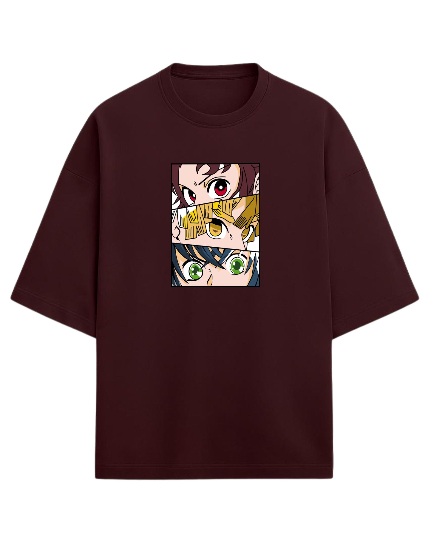 Demon Slayer Trio Eyes Oversized T-Shirt | Tanjiro, Zenitsu & Inosuke Anime Tee | Premium 260 GSM Cotton Blend
