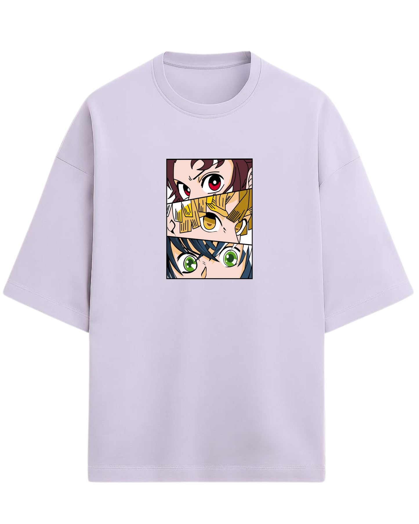Demon Slayer Trio Eyes Oversized T-Shirt | Tanjiro, Zenitsu & Inosuke Anime Tee | Premium 260 GSM Cotton Blend