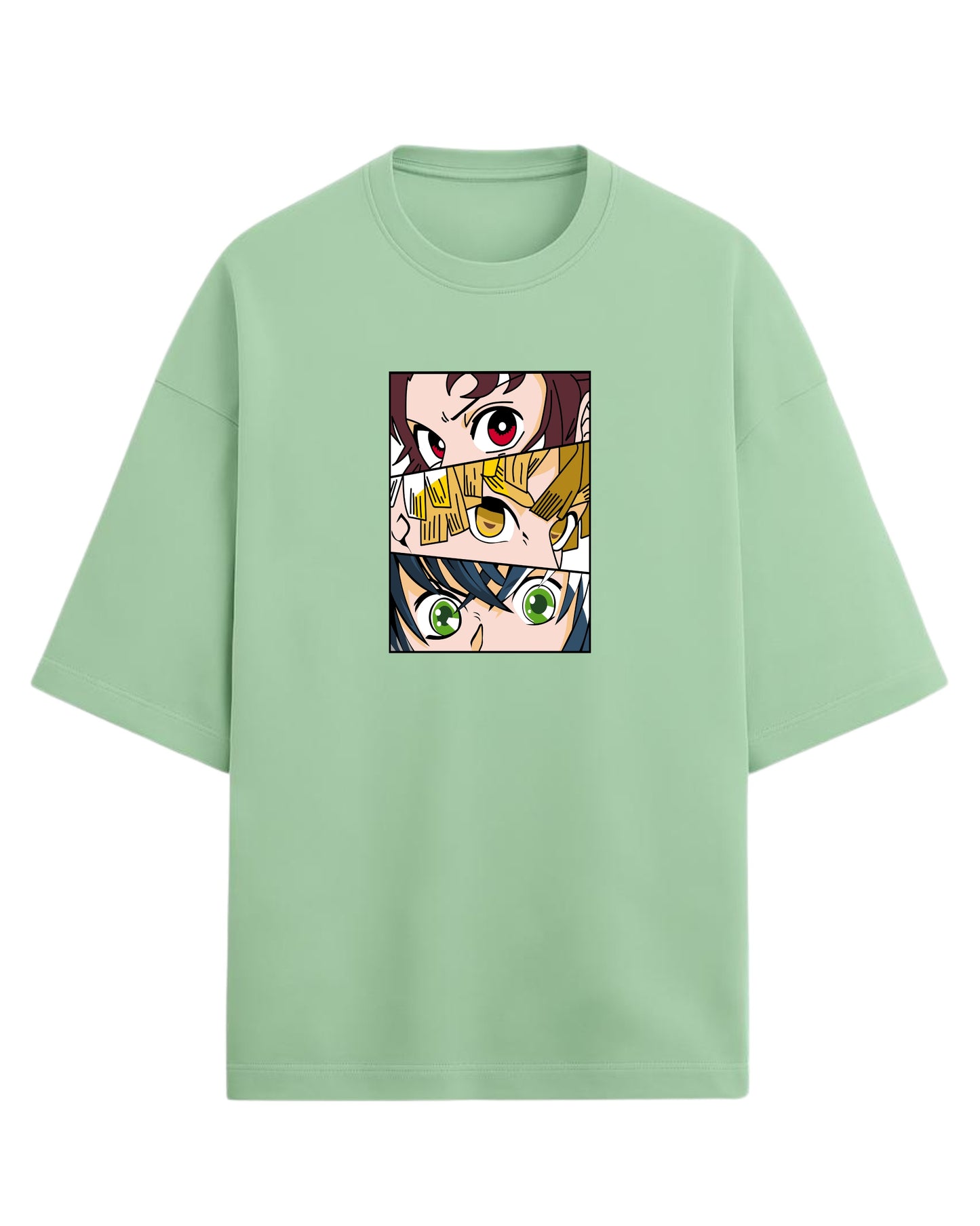 Demon Slayer Trio Eyes Oversized T-Shirt | Tanjiro, Zenitsu & Inosuke Anime Tee | Premium 260 GSM Cotton Blend