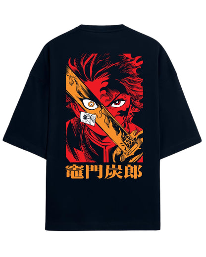 Tanjiro Kamado Flame Breathing Oversized T-Shirt | Demon Slayer Graphic Tee | Premium 260 GSM Cotton