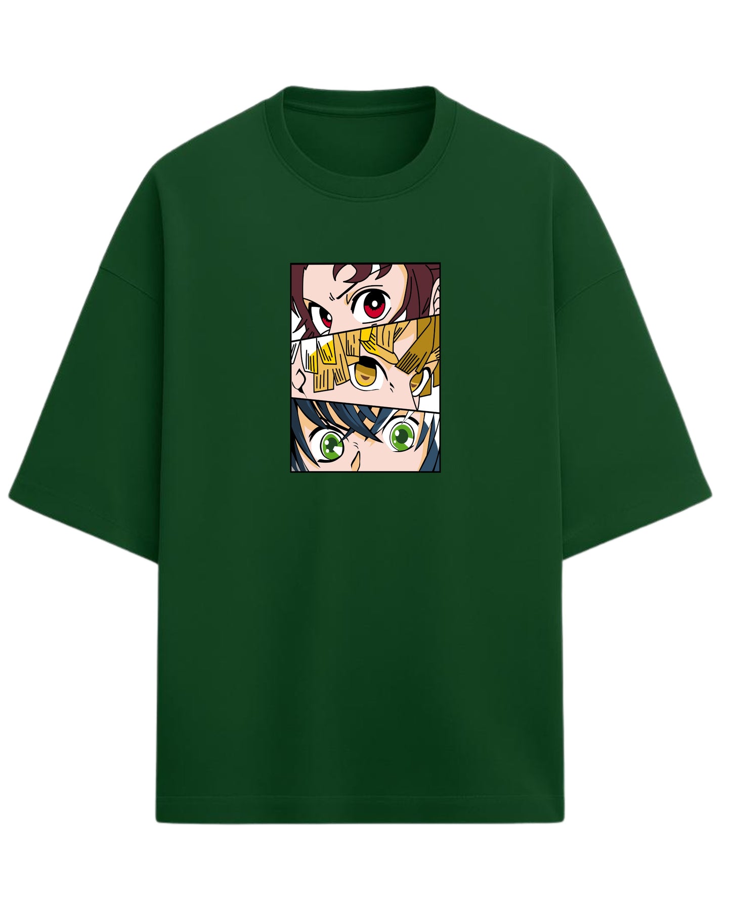 Demon Slayer Trio Eyes Oversized T-Shirt | Tanjiro, Zenitsu & Inosuke Anime Tee | Premium 260 GSM Cotton Blend