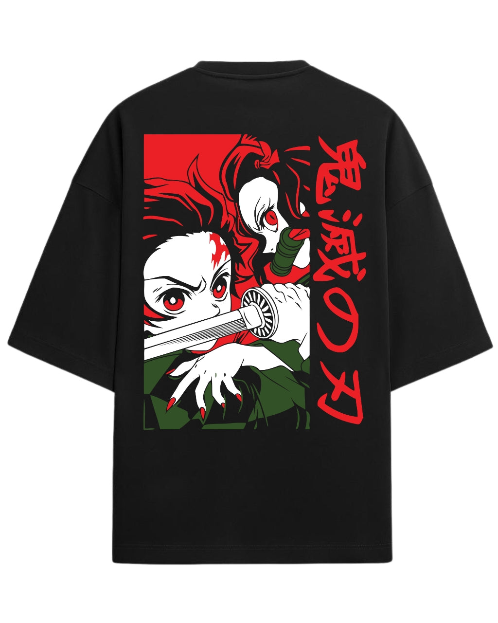 Tanjiro & Nezuko Oversized T-Shirt | Demon Slayer Anime Duo Graphic Tee | Premium 260 GSM Cotton Blend