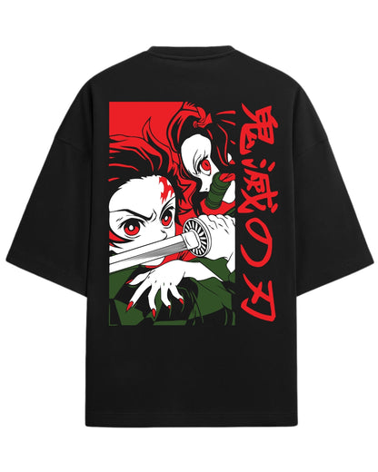 Tanjiro & Nezuko Oversized T-Shirt | Demon Slayer Anime Duo Graphic Tee | Premium 260 GSM Cotton Blend