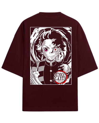 Demon Tanjiro Oversized T-Shirt | Kimetsu no Yaiba Dark Form Anime Tee | Premium 260 GSM Cotton