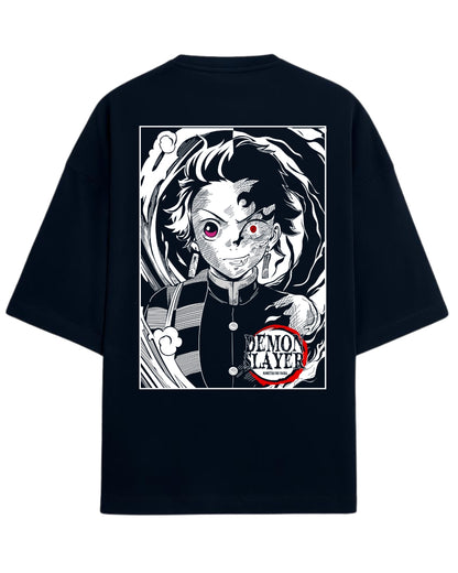 Demon Tanjiro Oversized T-Shirt | Kimetsu no Yaiba Dark Form Anime Tee | Premium 260 GSM Cotton