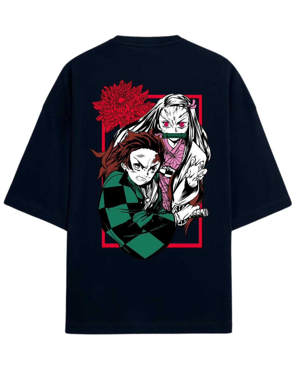 Tanjiro & Nezuko Duo Oversized T-Shirt | Demon Slayer Sibling Bond Graphic Tee | Premium 260 GSM Cotton
