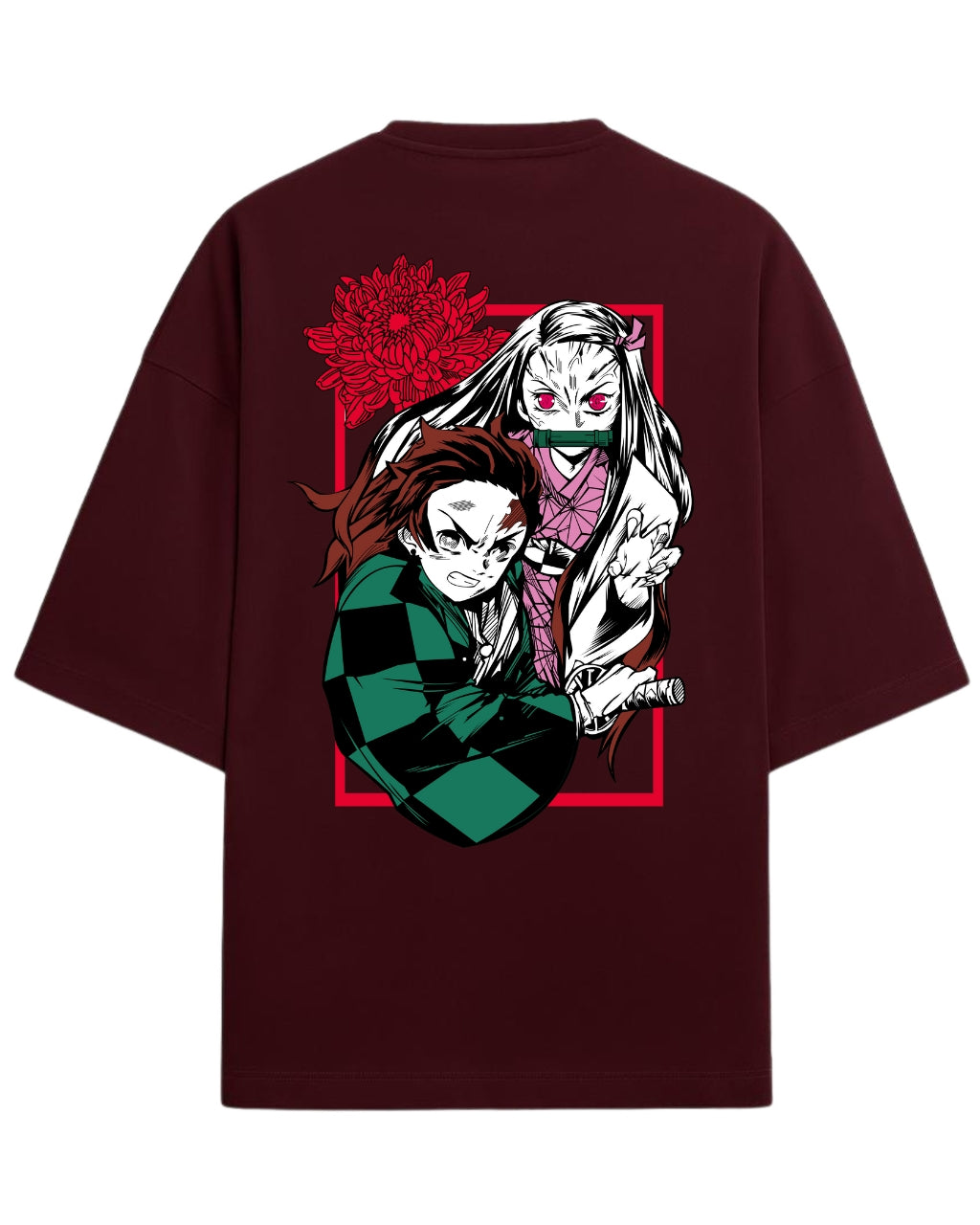 Tanjiro & Nezuko Duo Oversized T-Shirt | Demon Slayer Sibling Bond Graphic Tee | Premium 260 GSM Cotton