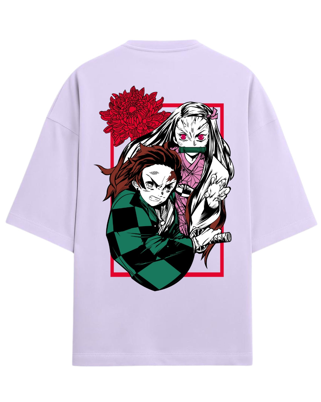 Tanjiro & Nezuko Duo Oversized T-Shirt | Demon Slayer Sibling Bond Graphic Tee | Premium 260 GSM Cotton
