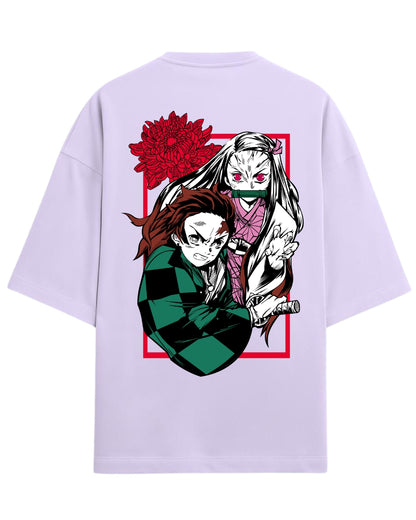 Tanjiro & Nezuko Duo Oversized T-Shirt | Demon Slayer Sibling Bond Graphic Tee | Premium 260 GSM Cotton