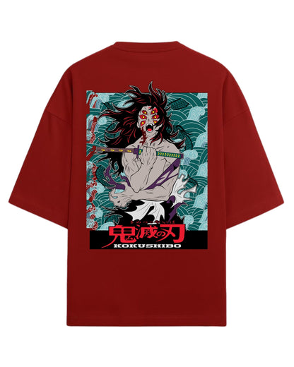 Kokushibo Six-Eyed Demon Oversized T-Shirt | Upper Moon One Demon Slayer Graphic Tee | Premium 260 GSM Cotton