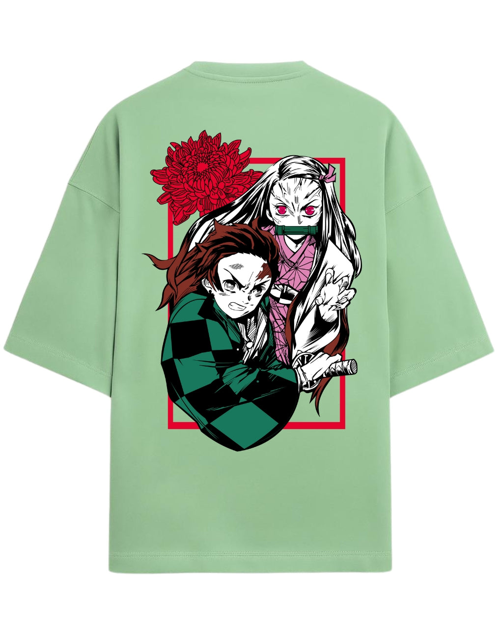 Tanjiro & Nezuko Duo Oversized T-Shirt | Demon Slayer Sibling Bond Graphic Tee | Premium 260 GSM Cotton