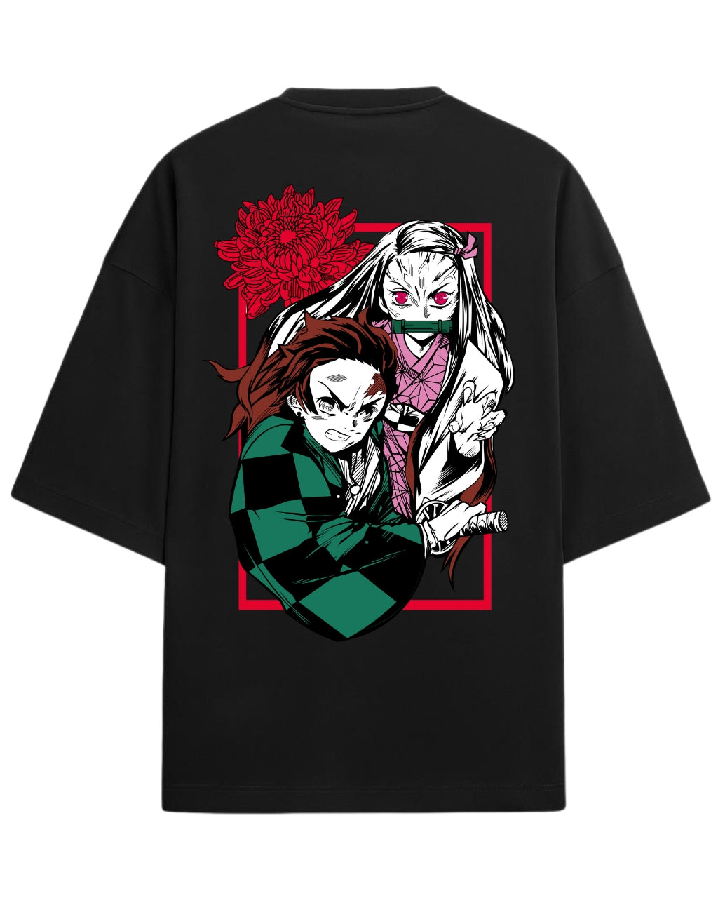 Tanjiro & Nezuko Duo Oversized T-Shirt | Demon Slayer Sibling Bond Graphic Tee | Premium 260 GSM Cotton