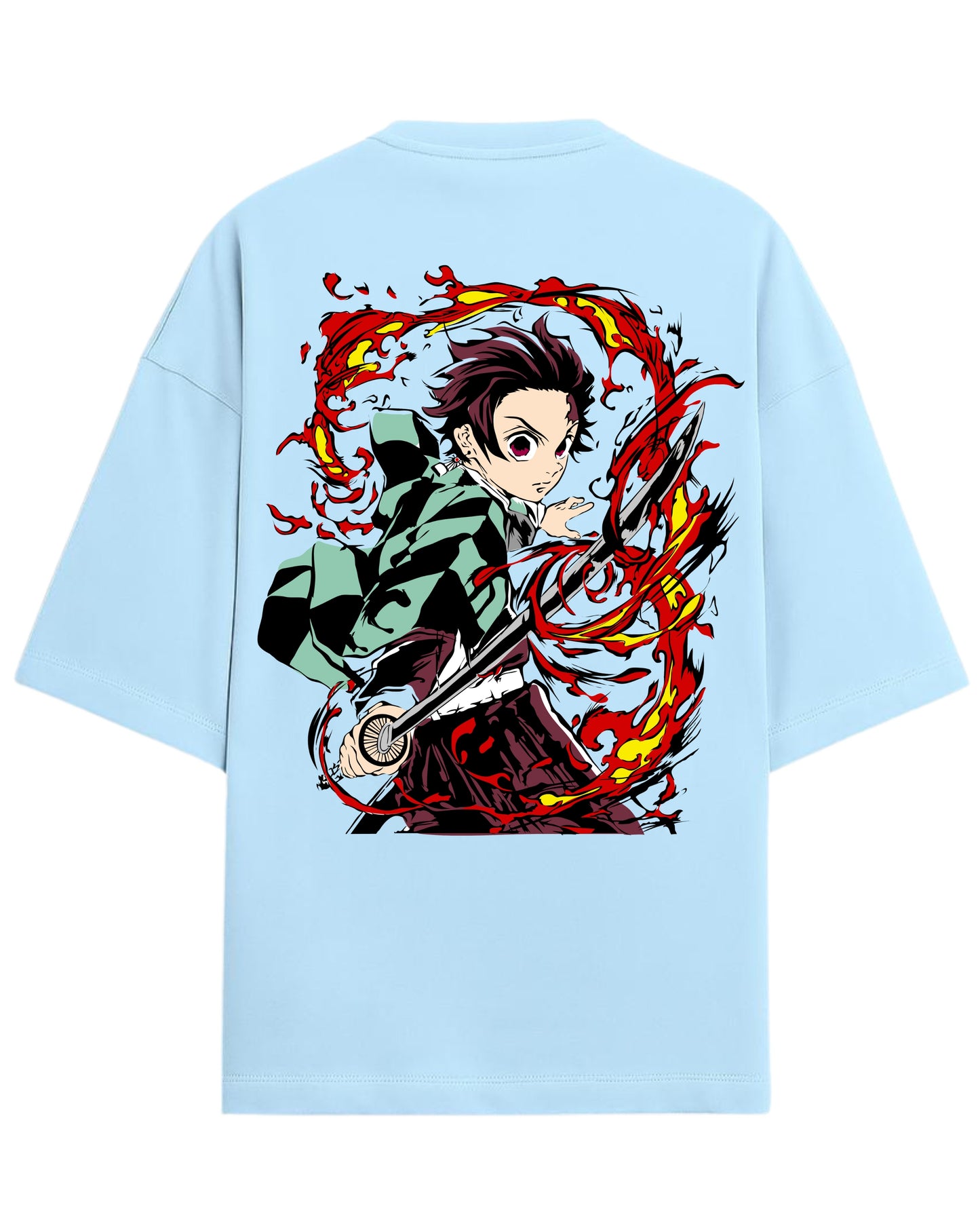 Tanjiro Flame Breathing Oversized T-Shirt | Demon Slayer Hinokami Kagura Anime Tee | Premium 260 GSM Cotton