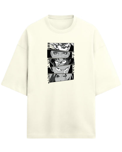 Anime Legends Eyes Collage Oversized T-Shirt | Anime Legends Graphic Tee | Premium 260 GSM Cotton